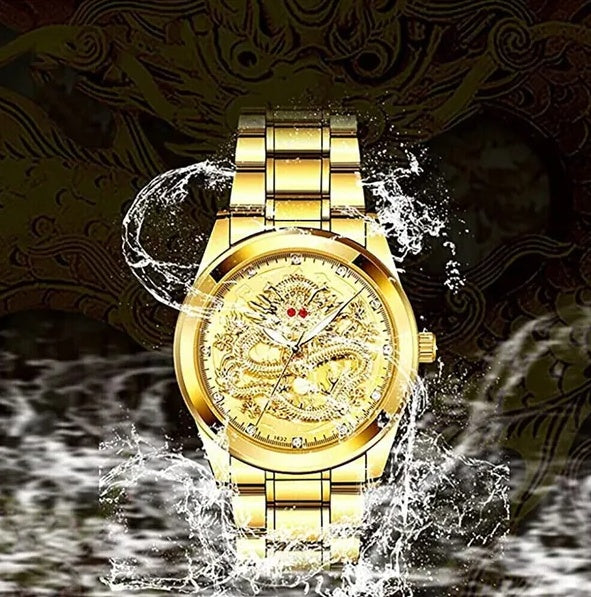 Business Gift Gold Men’s Quartz Watch – Waterproof Stainless Steel Dress Watch with Diamond Detail